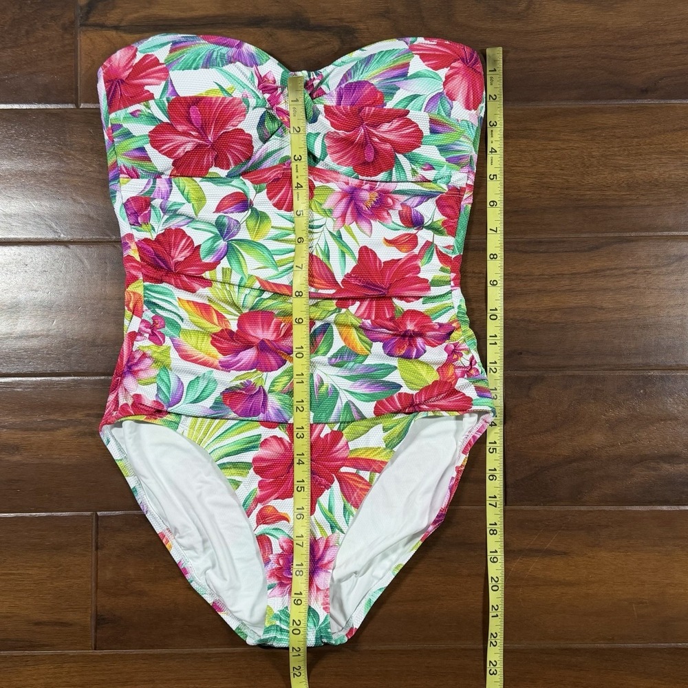 Tommy Bahama Size 10 Island Cays Fiesta Bandeau One Piece Swimsuit White Floral - Picture 4 of 12
